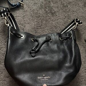 Kate Spade Black Leather Drawstring Shoulder Bag